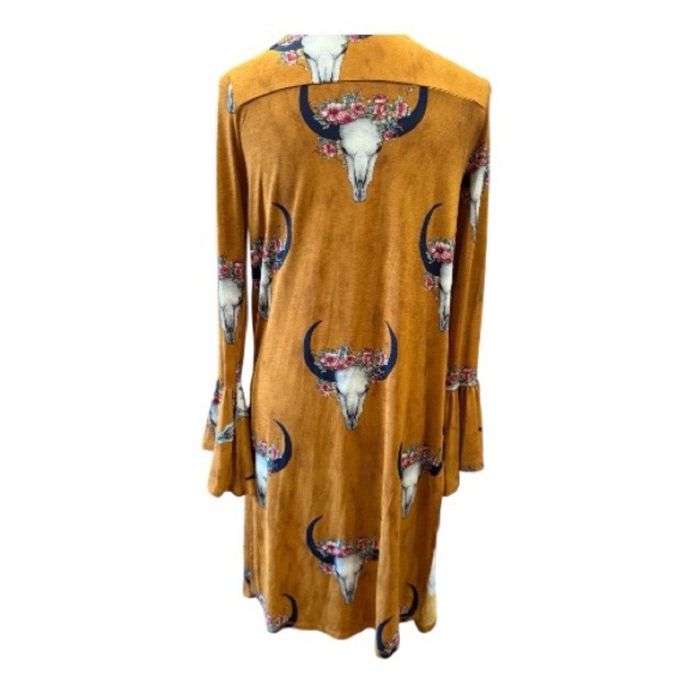 Moa Moa Women’s Lightweight Long Western Mustard Duster-with Bull Heads S - Picture 7 of 12